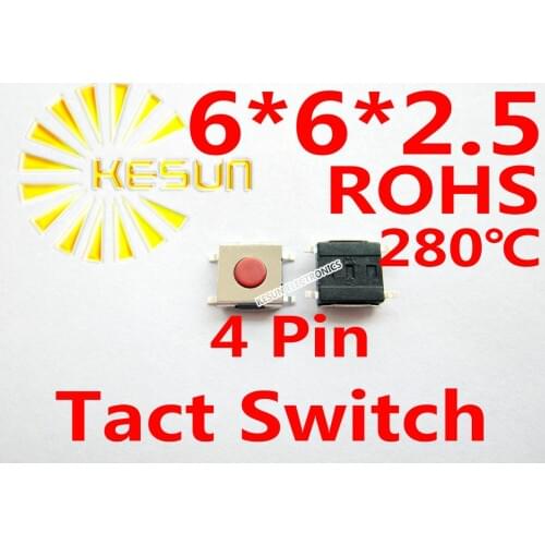 1000PCS SMT 6X6X2.5MM 4pin Tactile Tact Push Button Micro Switch Momentary ROHS