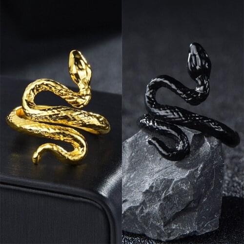 2021Trendy Gold Color Vintage Retro Exaggerated Snake Ring Women Men Punk Open Size Adjustable Ring Jewelry Gift