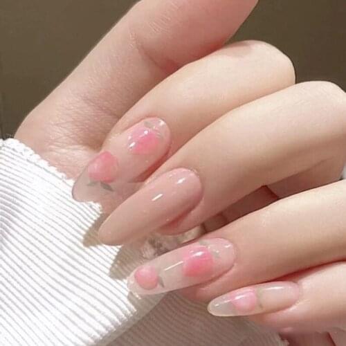 24pcs Peach Milks Tea Color Wear Long Paragraph Fashion Manicure Patch False Nails Save Time Wearable Nail Patch