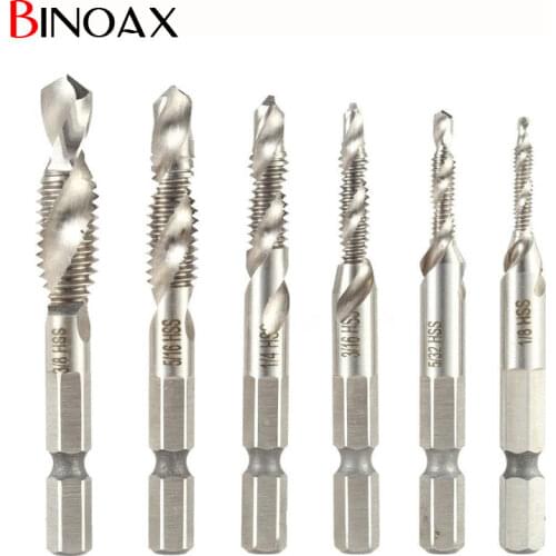 6pcs HSS 1/4 Inch Hex Shank Combination Drill Tap Bit Set UNC or Metric Deburr Countersink Bits