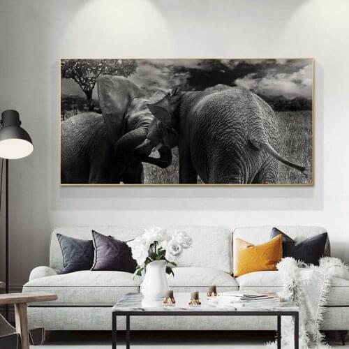 AfricaTwo Elephants Fight Wild Animals Canvas Painting Scandinavia Posters and Prints Cuadros Wall Art Pictures For Living Room