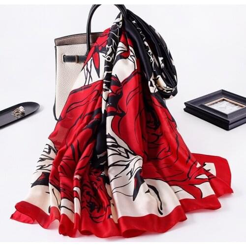 Digital Print Big Floral Head Scarf Women Soft Silk Chiffon Hijab Foulard Femme Musmlman Shawl Designer Rose Pattern Wrap Mujer