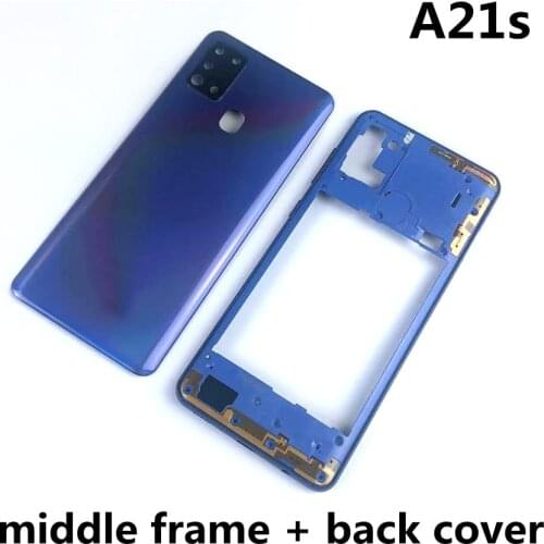 For Samsung Galaxy A21S A217 A217F Housing Middle Frame Cover+Battery Back Cover Rear Cover+Camera Lens Cover+Logo