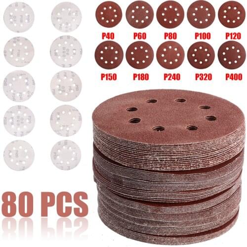 80PC Sand Disc Polishing Sheet 8 Hole Disc Sand Paper Set Wood Plastic Gypsum Metal Resin Sanding Tool