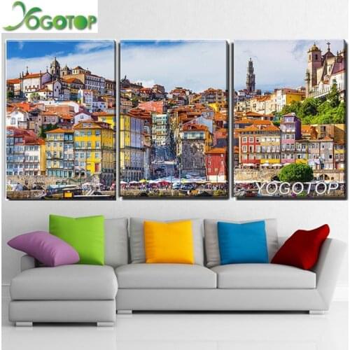 Diy diamond painting Porto Portugal Old Town scenic diamond embroidery full drill mosaic diamond art wall decor 3 Pieces ML934