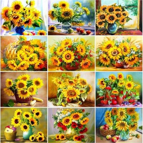 AZQSD Diamond Painting Sunflower Cross Stitch Kits Diamond Embroidery Flower Mosaic Picture Of Rhinestones Handmade Home Decor