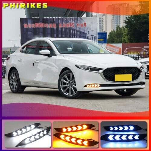 2PCS Yellow Flowing Turning Function Waterproof ABS Car DRL LED Daytime Running Light For Mazda 3 Axela 2019 2020