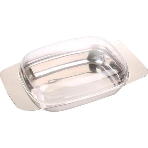 Realand Stainless Steel Butter Dish Container Box Cheese Server Storage Keeper Tray with Transparent Acrylic Lid