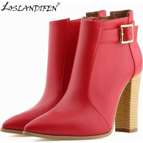 Loslandifen Womens Shoes Ladies Winter Pointed Toe Matt Pu Leather High Heels Womens Ankle Boots Size Us5-10