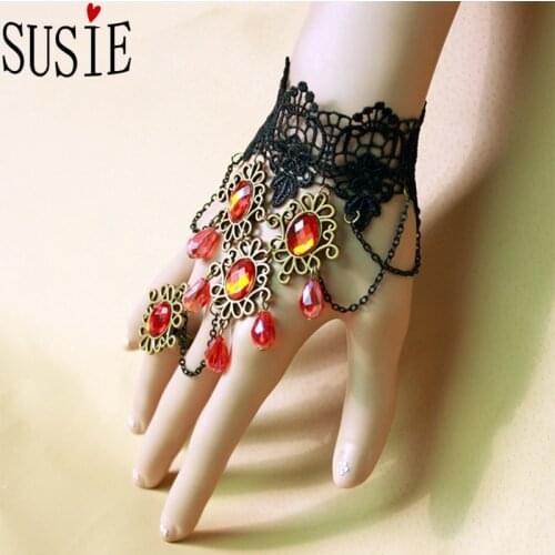 LOVE SUSIE New Charm Bracelets With Lace Hands Accessories Female Retro Chain Party Jewelry Red Crystal Women Elegant Bracelets