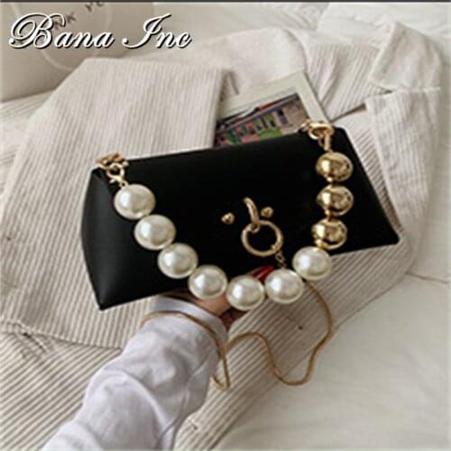 Small Women Bag Pu Leather Mini Clutches Purse Pearl Chain Handbags For Women Crossbody Shoulder Bag Lady Small Lipstic Bag