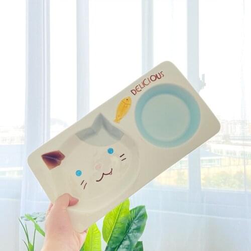 Cute Cat Puppy Dog Ceramic Food Water Feeder Pet Double Bowls Feeding Supplies Accessories Durable Multiple Color Option