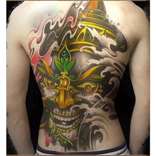 Men large temporary tattoo on whole back chest body art painting fake tattoos sticker 48cm*34cm big tattoo waterproof nontoxic