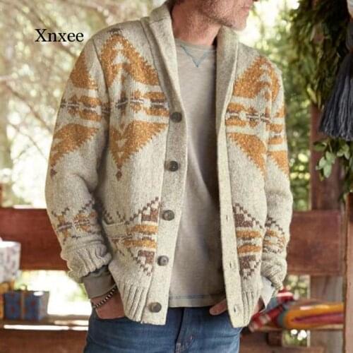2021 Mens Sweater Spring and Autumn Printed Knitted Top Long Sleeve Retro Casual Style Striped Pullover Mens Warm New