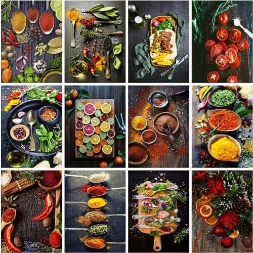 5D DIY Poured Glue Diamond Painting Kits Scalloped Edge Kitchen Full Round With AB Drill Seasoning Rhinestone Picture Decoration