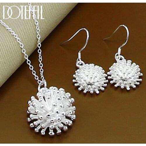 DOTEFFIL 925 Sterling Silver Firework Flower Necklace Earring Set Popular Charm Nice Necklace Earring Sets Womens Jewelry