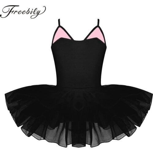 Teen Kids Fancy Party Ballet Dress Spaghetti Shoulder Straps Cat ear Ballet Dance Gymnastics Leotard Girls Dancewear Tutu Dress