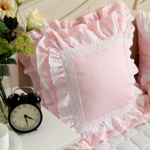 Floral European Embroidery Cushion Cover Ruffle Lace Cotton Pillow Cover Layers Elegant Sofa Pillowcase Princess Pillow Case