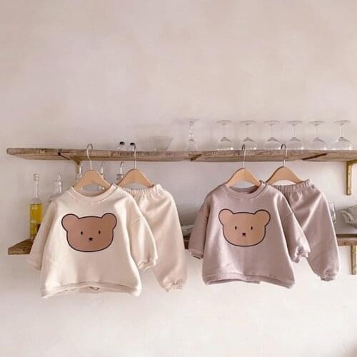 2021 New Fashion Cartoon Baby Clothes Set Bear Print Sweatshirt + Harem Pants 2pcs Children Long Sleeve Casual Clothing Suit