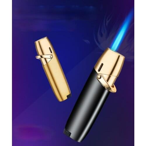 2021 New Mini Portable Ladies Metal Straight Blue Flame Inflatable Lighter Deep Hole Windproof Design Gift for Men Torch Lighter
