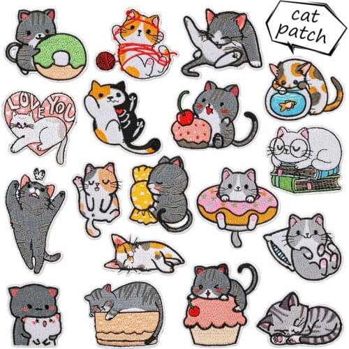 New Cartoon Cute Cat Animals Embroidery Cloth Sticker Patch DIY Stripe Childrens Clothing Bags Hat Badges roning Sewing Patch