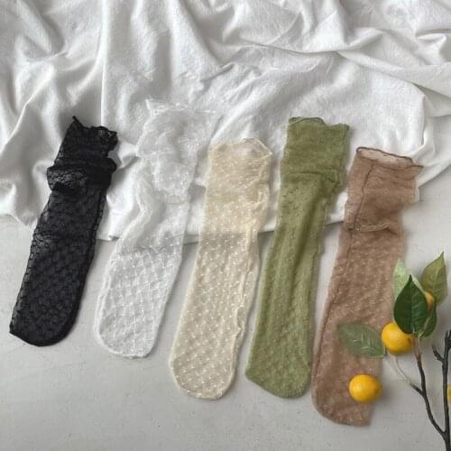 Solid Mesh Fishnet Woman Socks Summer Thin Transparent Crew Socks Japanese Korean Fashion Hollow Out Harajuku Loose Long Socks