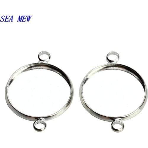 SEA MEW 10 /12 /14mm Round Cabochon Base Copper Charm Connectors Base Bezel Setting 6 Colors plated For Jewelry Making