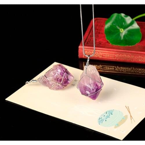 1PC Natural amethyst ore pendant pedras naturais e minerais giving the necklace meditation healing crystals party gift