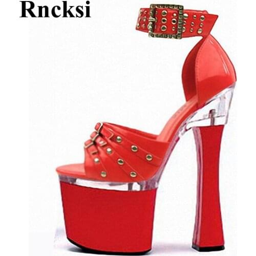 Rncksi Fashion New Square Heels and sexy Shoes comfortable Women sandals With Patform 18cm high heels Dance Sandals