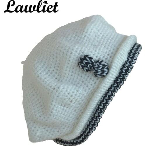 Wool Winter Beret Hats for Women Warm Crochet Knitted Painter Beret Beanie Hat Cap Warm Knitting Wool Ladies Skullies Hats A228