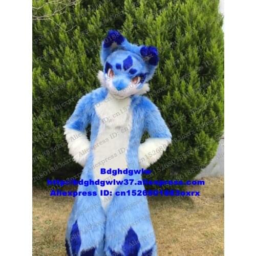 Blue Long Fur Fursuit Furry Husky Dog Wolf Fox Mascot Costume Adult Cartoon Character Do The Honours Company Activity zx2898