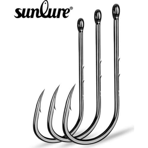 100pcs Fishing Hook 1/0#-6/0# Fish Hook BAITHOLDER Black Color Jig Big Hook Treble Hooks