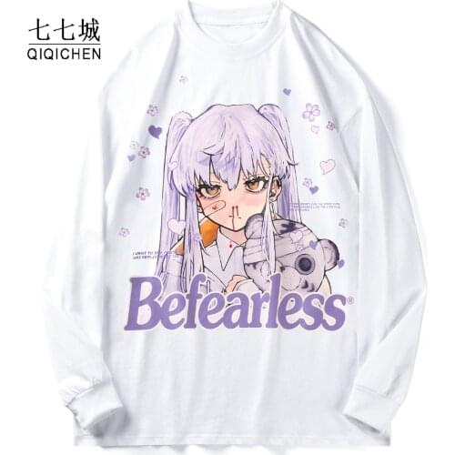 Japanese Cartoon Anime Girl Sweatshirt Men Harajuku Streetwear Hip Hop T Shirts Mens Long Sleeve Casual Tops Pullover Unisex