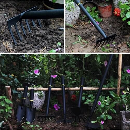 M89B Comfortable and Sharp Garden Hand Rake 6 Tines Durable Garden Tool Metal Set Durable Small Tiller Tools