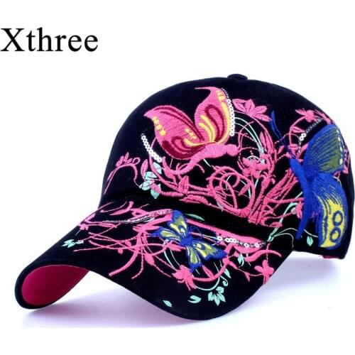 Xthree High quality baseball hat cap Butterflies and flowers embroidery cotton caps Casual hats snapback cap fashion for women