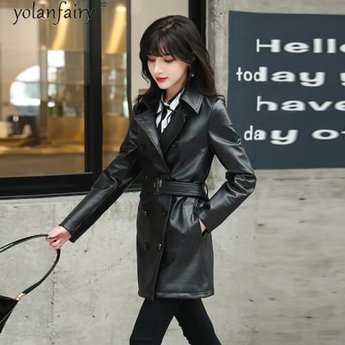 Genuine Leather Jacket Women Korean Autumn Clothes Real Sheepskin Coat Female High Quality Leather Trench Coats Slim Fit KJ6198