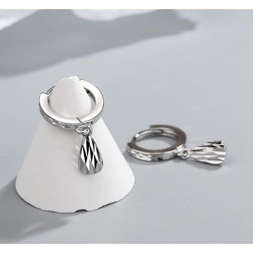 Womens Fashion Simple Style Small Hoop Earrings Geometric Dazzling Pattern Tiny Huggies With Water-Drop Pendants Pierce Earring