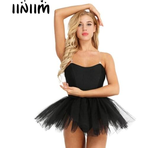 Elagant Women Adult Strapless Built In Shelf Bra Tutu Ballet Dance Gymnastics Leotard Dance Dress for Womens Costume Performance