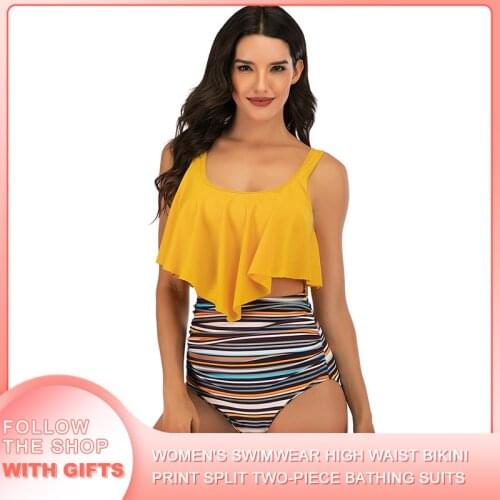 WomenS Swimwear 2021 New High Waist Bikini Strap Print Split Two-Piece Bathing Suits Feminine Underwire Swimsuit Woman Clothes