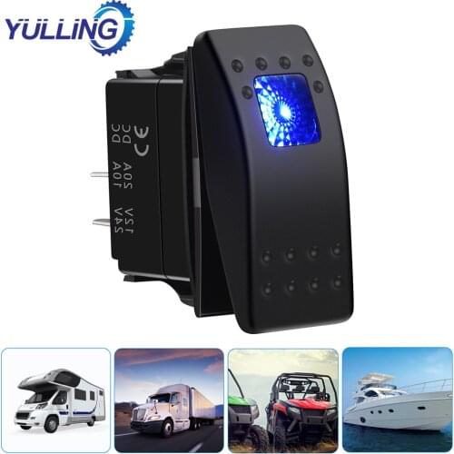 1PCS Rocker Switch 3Pin On/Off Blue LED Light 20A/12V 10A/24V, Waterproof Toggle Switches Control for Automotive Car Truck Marin