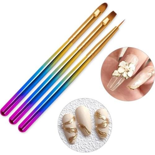 3Pcs Crystal Liner Nail Brush Set with Gradient Mermaid Color Handle Drawing Striping Painting UV Gel Acrylic Pen Manicure Tools