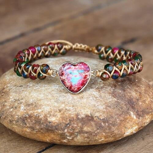 4mm Cloisonne Beaded Heart Shape Charm Bracelets Women Bohemia Yoga String Braided Bracelet Femme Handmade Jewelry