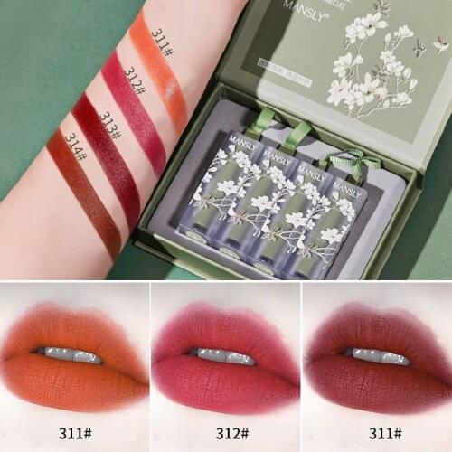 4pcs/set Waterproof Velvet Matte Lipstick Sexy Red Brown Pigments Makeup Long Lasting Profissional Lipstick Make Up Tools TSLM1