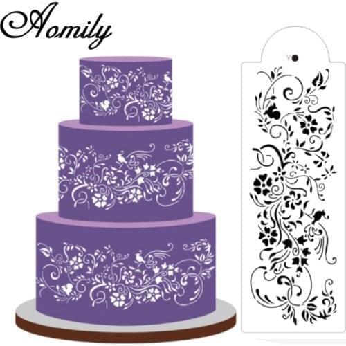 Aomily Flower Plastic Cake Stencil Airbrush Cookies Fondant Molds DIY Cake Painting Art Mold Mousse Brim Decorating Baking Tool