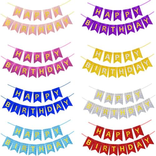 13 Flags Happy Birthday Banner Letter Print Shining Paper Bunting Garland for Kids Adults Birthday Party Decorations Supplies