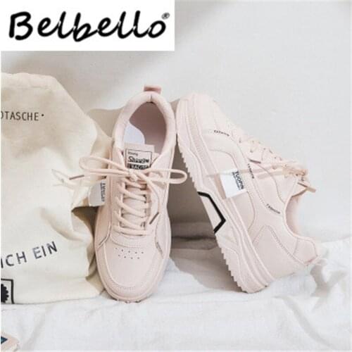 Belbello South small white shoes women 2020 spring new breathable student running shoes women flat bottom lace up ins shoes 689