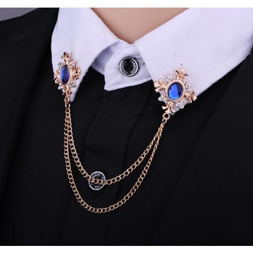 Fashion Tassel Crystal Cross Chain Brooch Womens Shirt Collar Pins and Brooches Personality Lapel Pin Buckle Women Accessories