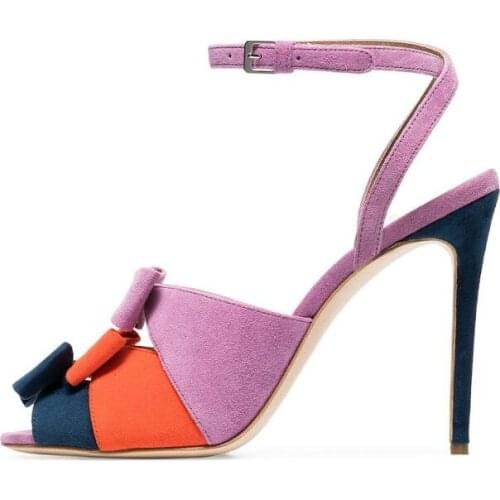 Carpaton 2019 Fashion New womens suede candy colors peep toe bow decoration super high heel sandals sexy stiletto dinner shoes