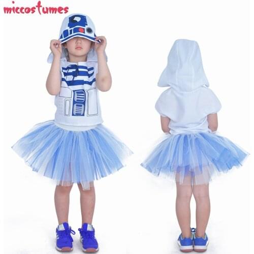 Space Universe Robot Child Halloween Costume Dress Hooded t-shirt Little Girls Outfit