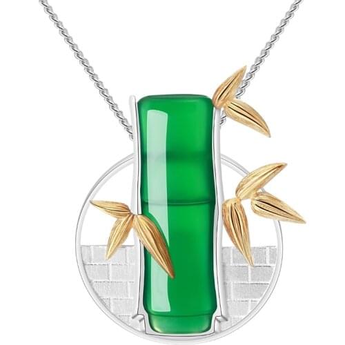 Lotus Fun Real 925 Sterling Silver Natural Chalcedony Handmade Fine Jewelry Bamboo Pendant without Necklace Acessorios for Women